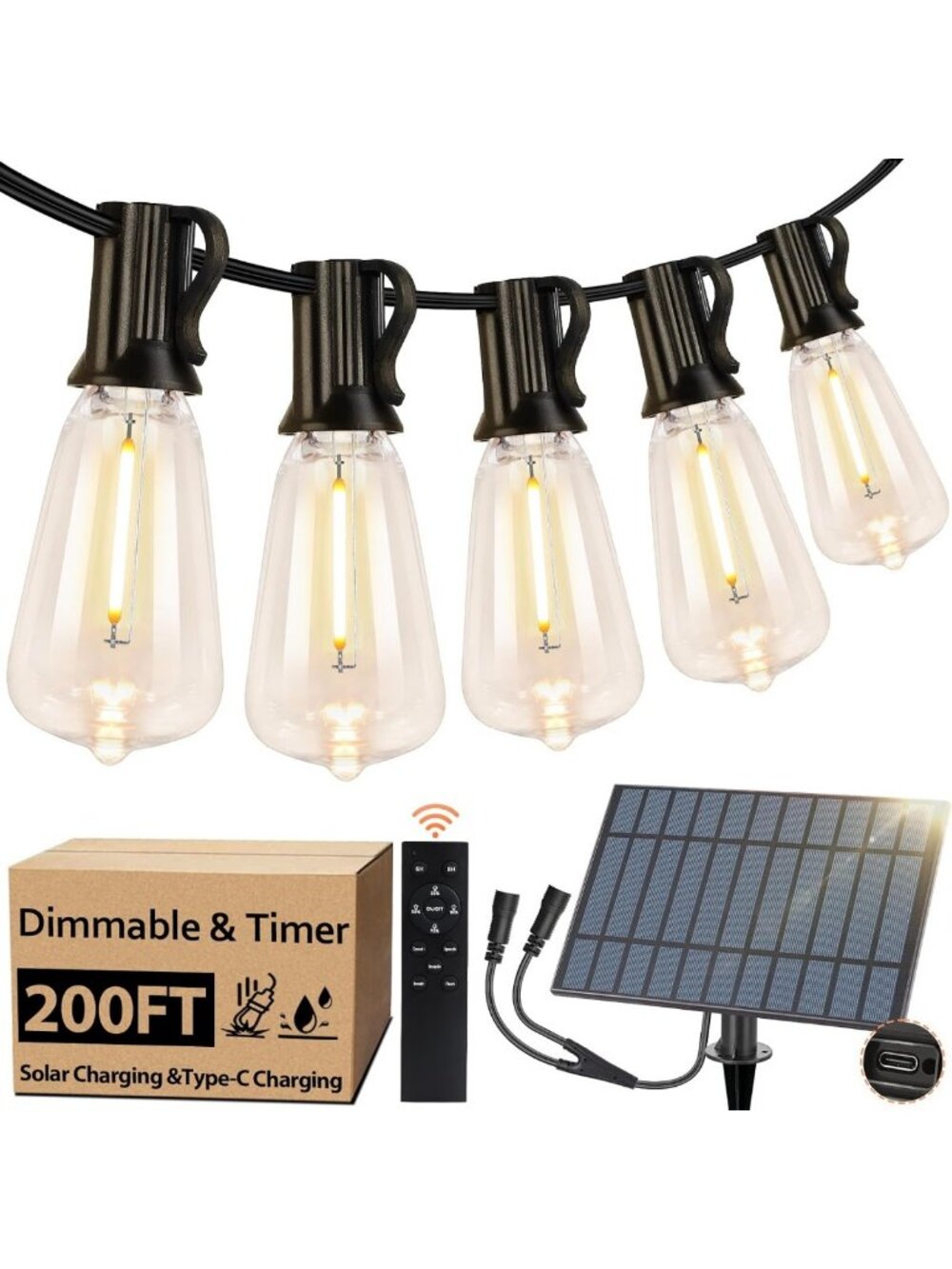 200FT Waterproof Solar String Lights - Outdoor LED Fairy Lights for Garden Decor